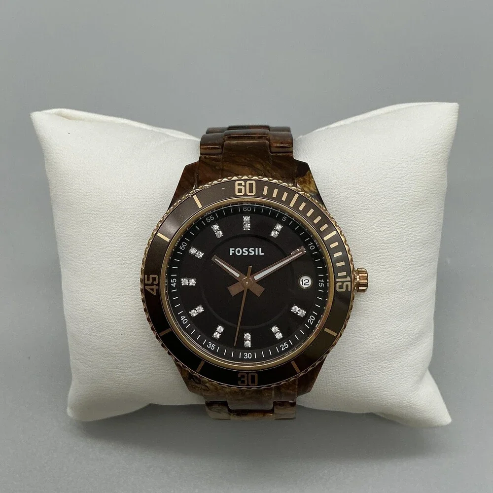 Fossil Stella Womens Watch 38mm Brown Dial Date ES-3088 New Battery 6.5